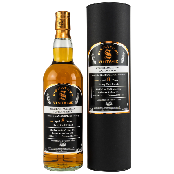 Mannochmore 2012/2021 - 8 Jahre - Signatory Single Cask #121 Sherry Cask Finish, 46%vol., 0,7 ltr.